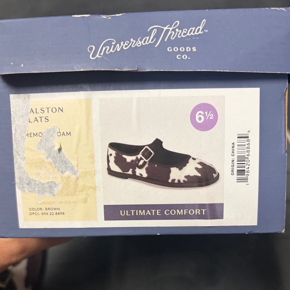 Universal Thread Halston Cow Print Mary Jane Flats Brown White Buckle NWT 6.5